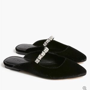 J. Crew Black Velvet Mules with Rhinestone Detail